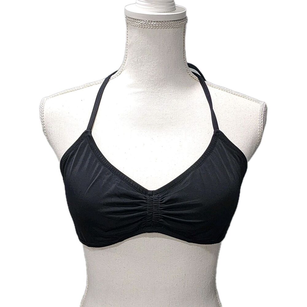 Victoria Secret Women's Bikini Top Black Wireless Lined Ruched Swimwear Sizes L